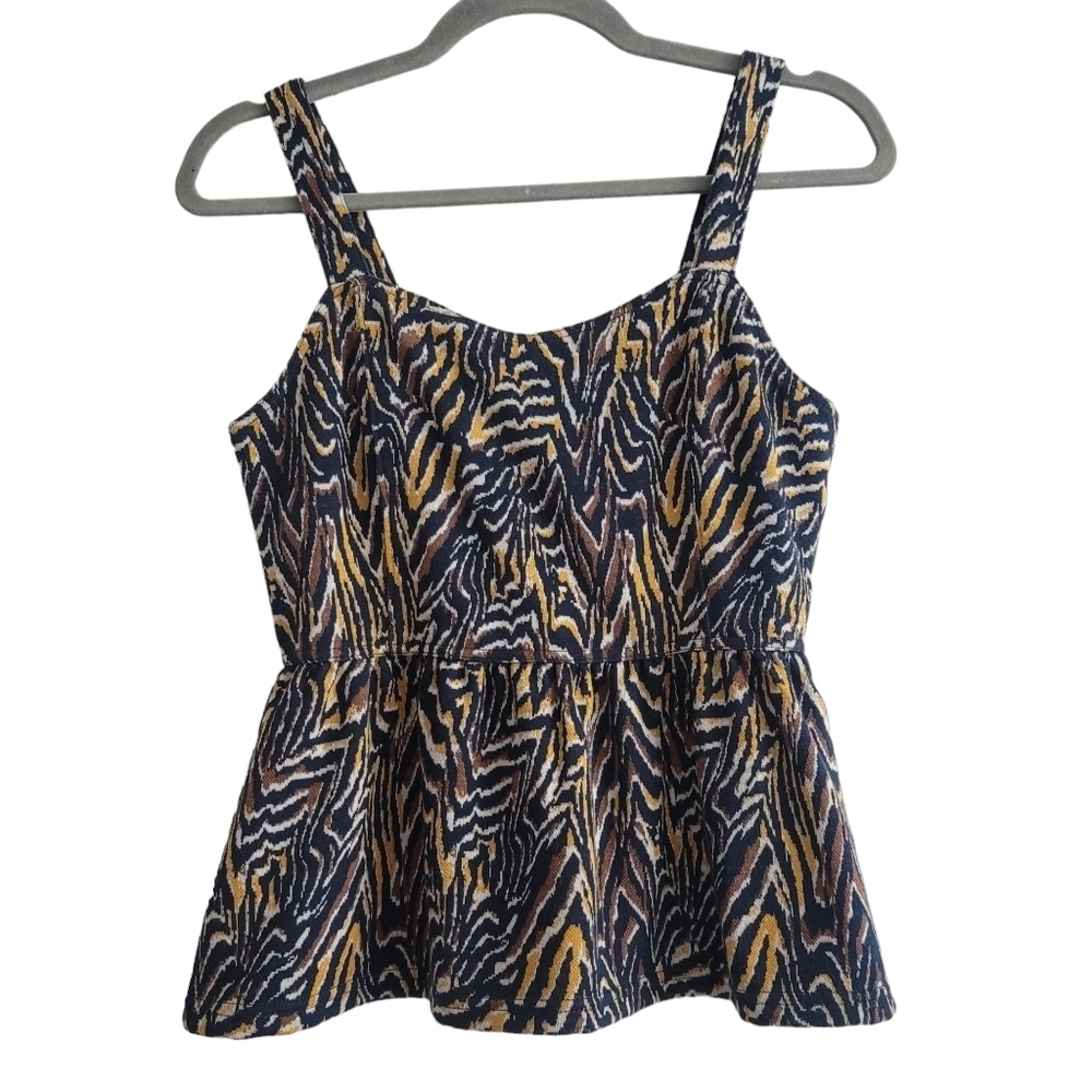 By Anthropologie XS Navy Blue Zebra Jamie Peplum Tank‎ Top Blouse